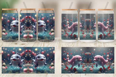Glass Can Wrap Valentine Cute Whale Sublimation artnoy 