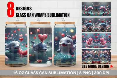 Glass Can Wrap Valentine Cute Whale Sublimation artnoy 