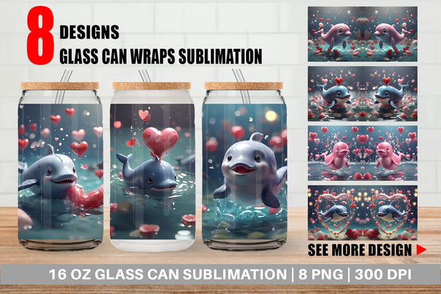 Glass Can Wrap Valentine Cute Whale Sublimation artnoy 