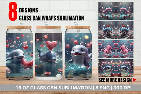 Glass Can Wrap Valentine Cute Whale Sublimation artnoy 