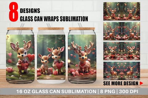 Glass Can Wrap Valentine Deer Sublimation artnoy 