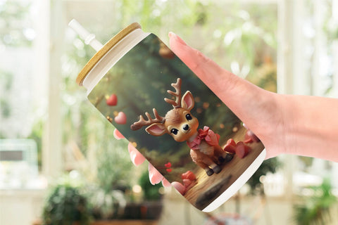 Glass Can Wrap Valentine Deer Sublimation artnoy 