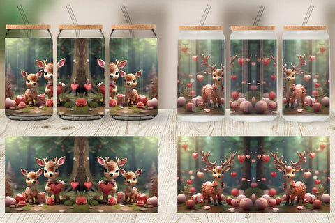 Glass Can Wrap Valentine Deer Sublimation artnoy 