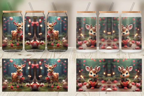 Glass Can Wrap Valentine Deer Sublimation artnoy 