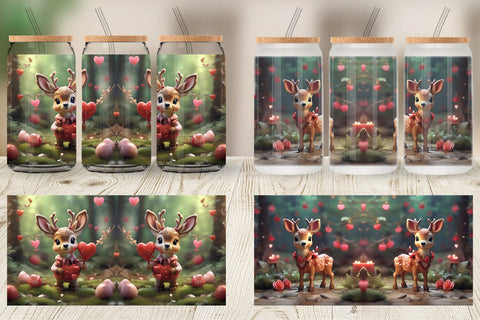 Glass Can Wrap Valentine Deer Sublimation artnoy 