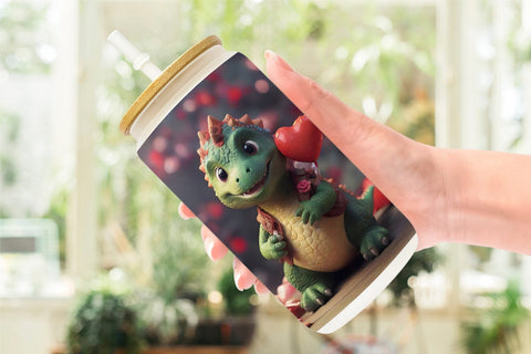 Glass Can Wrap Valentine Dinosaur Sublimation artnoy 