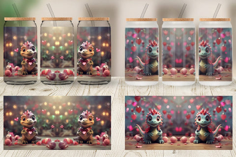 Glass Can Wrap Valentine Dinosaur Sublimation artnoy 