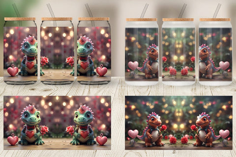 Glass Can Wrap Valentine Dinosaur Sublimation artnoy 