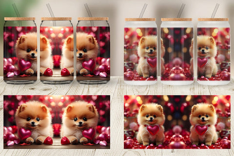 Glass Can Wrap Valentine Dog Pomeranian Sublimation artnoy 