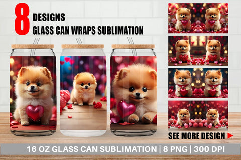 Glass Can Wrap Valentine Dog Pomeranian Sublimation artnoy 
