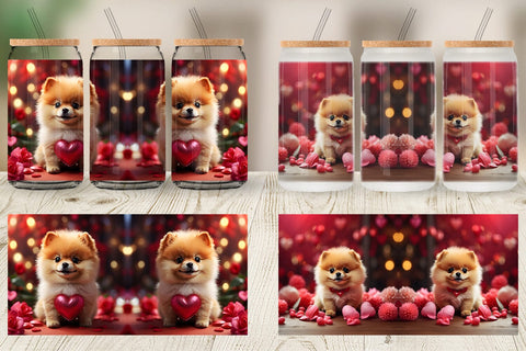 Glass Can Wrap Valentine Dog Pomeranian Sublimation artnoy 