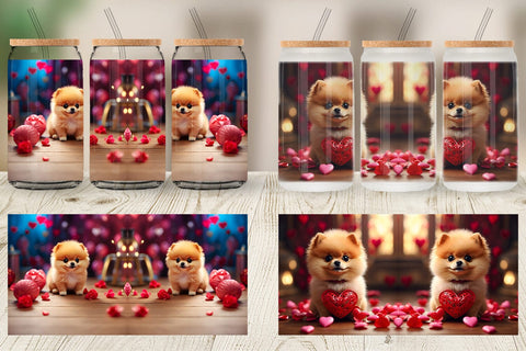 Glass Can Wrap Valentine Dog Pomeranian Sublimation artnoy 