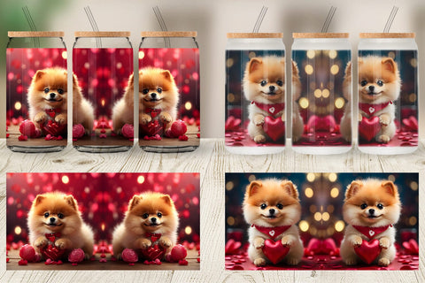 Glass Can Wrap Valentine Dog Pomeranian Sublimation artnoy 