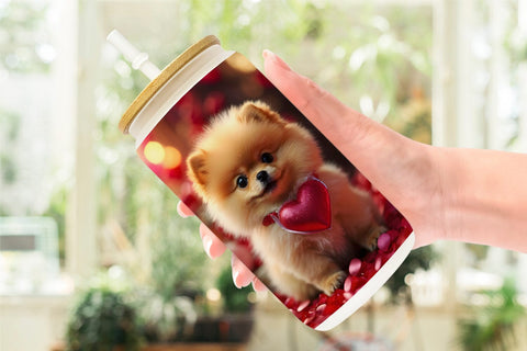 Glass Can Wrap Valentine Dog Pomeranian Sublimation artnoy 