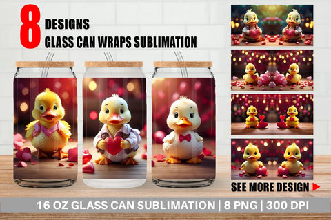 Glass Can Wrap Valentine Duck Sublimation artnoy 