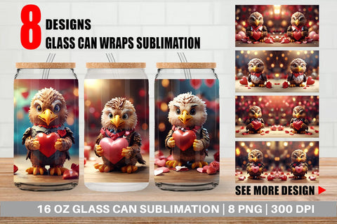 Glass Can Wrap Valentine Eagle Sublimation artnoy 