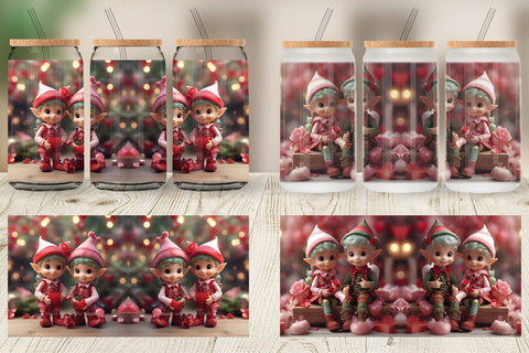 Glass Can Wrap Valentine Elves Sublimation artnoy 