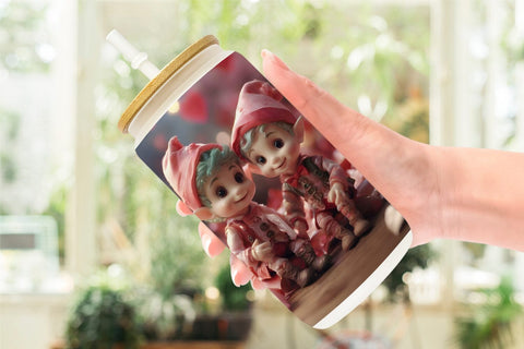 Glass Can Wrap Valentine Elves Sublimation artnoy 