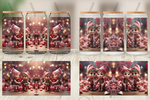 Glass Can Wrap Valentine Elves Sublimation artnoy 