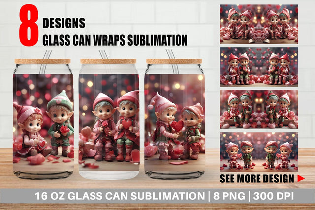 Glass Can Wrap Valentine Elves Sublimation artnoy 