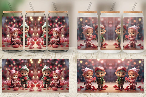 Glass Can Wrap Valentine Elves Sublimation artnoy 