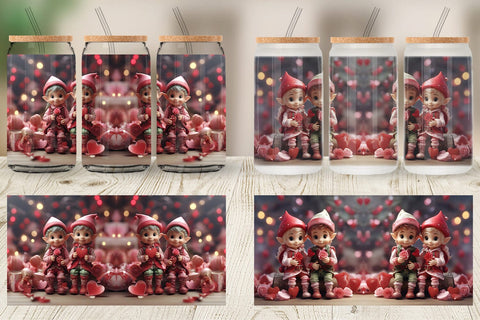 Glass Can Wrap Valentine Elves Sublimation artnoy 