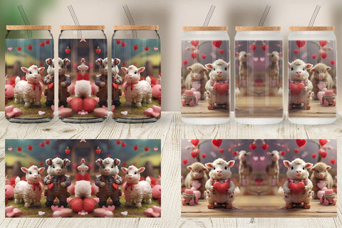 Glass Can Wrap Valentine Farm Animals Sublimation artnoy 