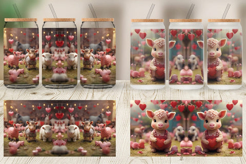 Glass Can Wrap Valentine Farm Animals Sublimation artnoy 
