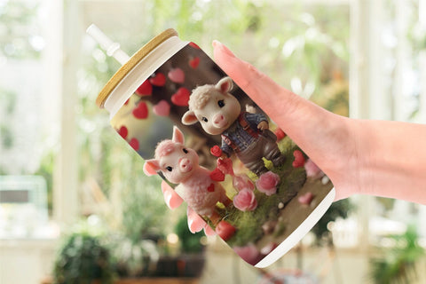 Glass Can Wrap Valentine Farm Animals Sublimation artnoy 