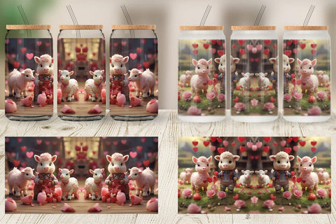 Glass Can Wrap Valentine Farm Animals Sublimation artnoy 