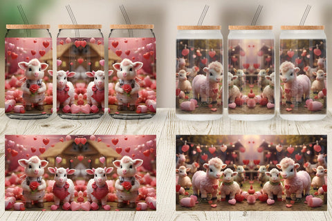 Glass Can Wrap Valentine Farm Animals Sublimation artnoy 