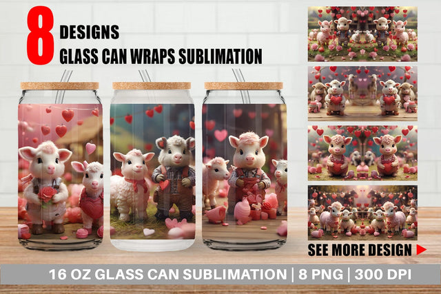 Glass Can Wrap Valentine Farm Animals Sublimation artnoy 