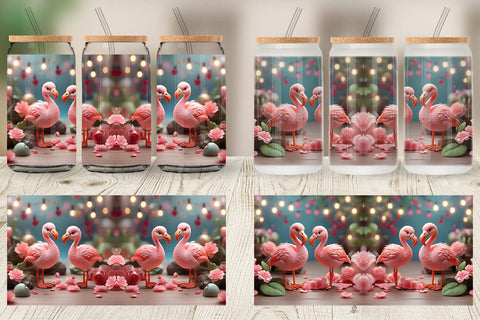 Glass Can Wrap Valentine Flamingo Bird Sublimation artnoy 