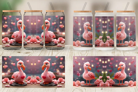 Glass Can Wrap Valentine Flamingo Bird Sublimation artnoy 