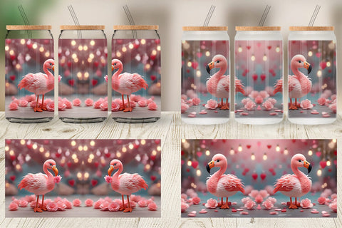 Glass Can Wrap Valentine Flamingo Bird Sublimation artnoy 