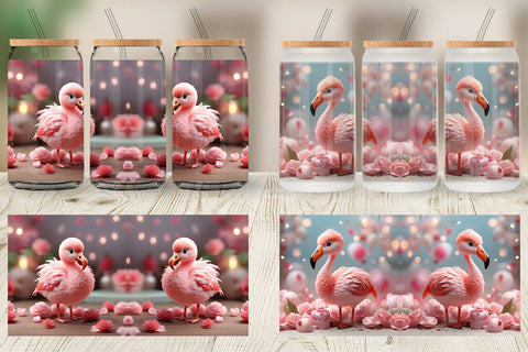 Glass Can Wrap Valentine Flamingo Bird Sublimation artnoy 