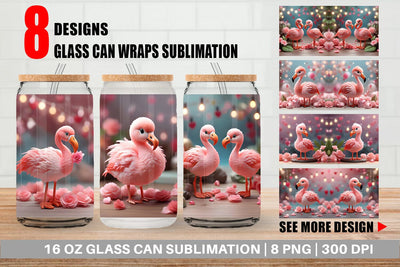 Glass Can Wrap Valentine Flamingo Bird Sublimation artnoy 