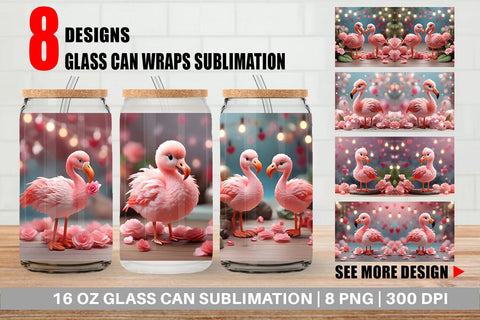 Glass Can Wrap Valentine Flamingo Bird Sublimation artnoy 