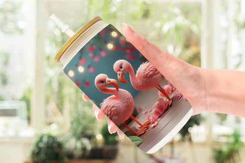 Glass Can Wrap Valentine Flamingo Bird Sublimation artnoy 