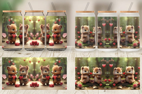 Glass Can Wrap Valentine Forest Animal Sublimation artnoy 