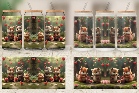 Glass Can Wrap Valentine Forest Animal Sublimation artnoy 