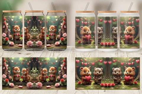 Glass Can Wrap Valentine Forest Animal Sublimation artnoy 