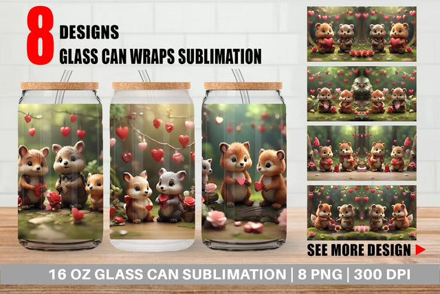 Glass Can Wrap Valentine Forest Animal Sublimation artnoy 
