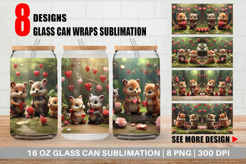 Glass Can Wrap Valentine Forest Animal Sublimation artnoy 