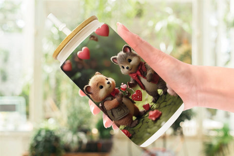 Glass Can Wrap Valentine Forest Animal Sublimation artnoy 