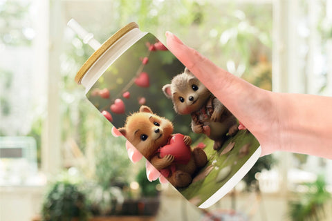 Glass Can Wrap Valentine Forest Animal Sublimation artnoy 