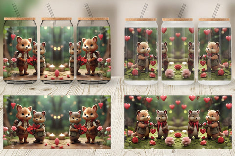 Glass Can Wrap Valentine Forest Animal Sublimation artnoy 
