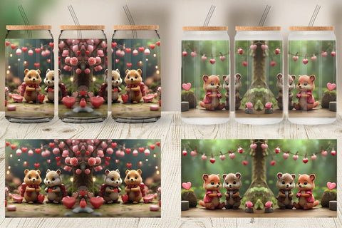 Glass Can Wrap Valentine Forest Animal Sublimation artnoy 