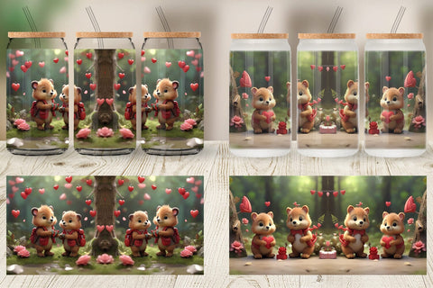 Glass Can Wrap Valentine Forest Animal Sublimation artnoy 