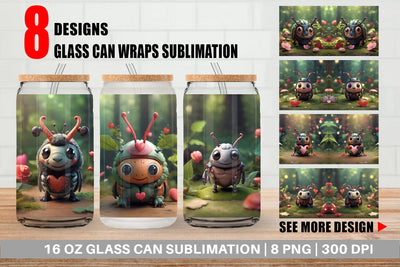 Glass Can Wrap Valentine Forest Beetle Sublimation artnoy 
